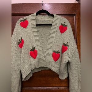Cropped Strawberry Heart Cardigan
